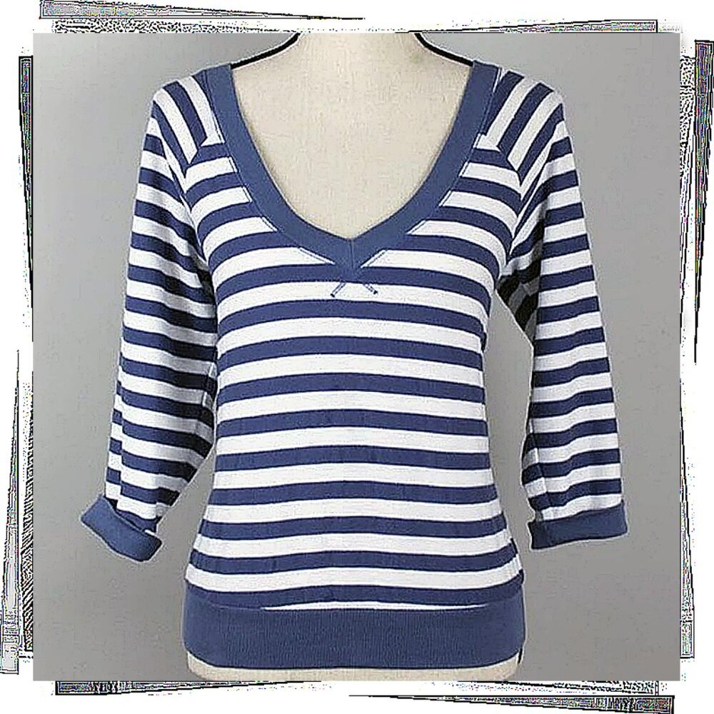 Parisian Influenced Blue & White Stripe Top w Artistic Back Zip (S) by Splendid